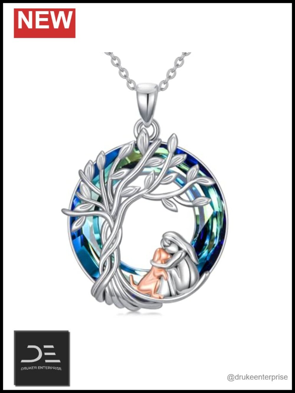 925 Sterling Silver Dog Tree of Life Pendant Necklace